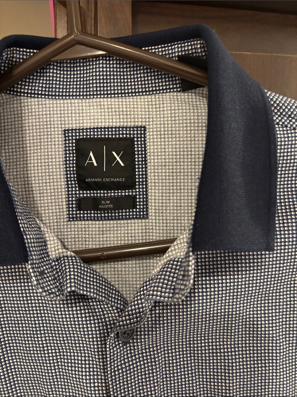 Armani Exchange Navy & White Microdot Button-Down Shirt